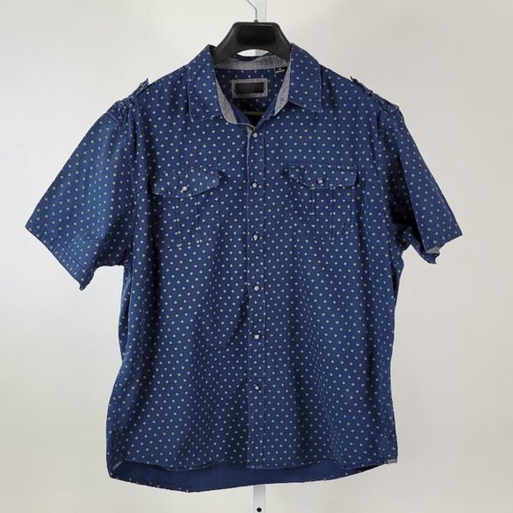 STEVE'S JEANS geo print casual button shirt blue Sz 2X - Picture 1 of 5